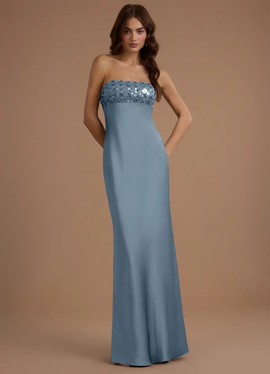 Blue Mermaid Halter Satin Floor-Length Wedding Dress - Yihuiw by Yihuiw