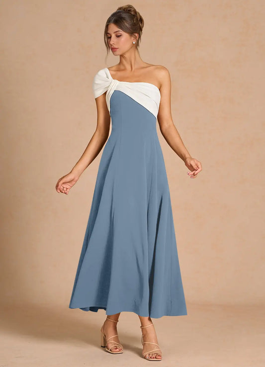 White A-Line One-Shoulder Midi Wedding Dress - Yihuiw by Yihuiw