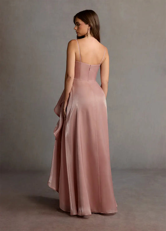 Dusty Pink Strapless Satin High Slit Floor-Length Wedding Dress - Yihuiw by Yihuiw