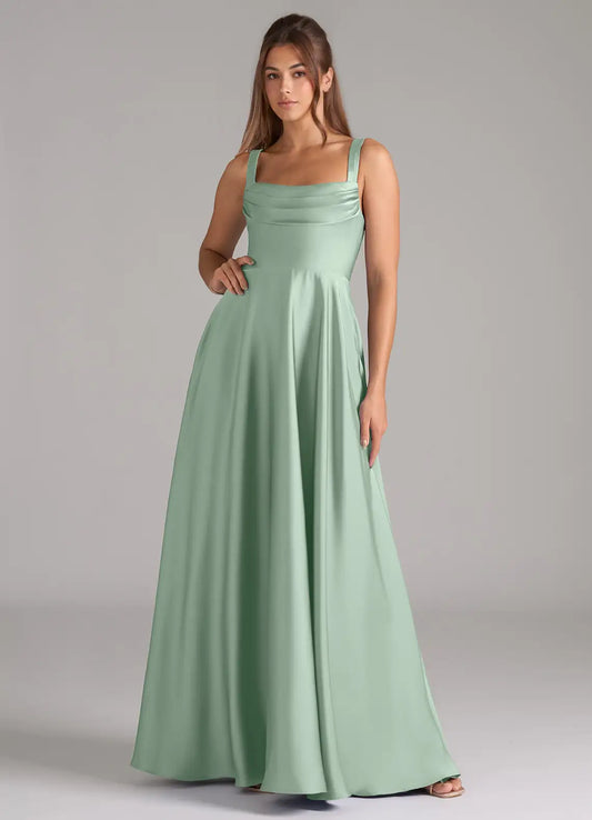 A-Line Spaghetti Strap Satin Floor-Length Wedding Dress - Yihuiw by Yihuiw