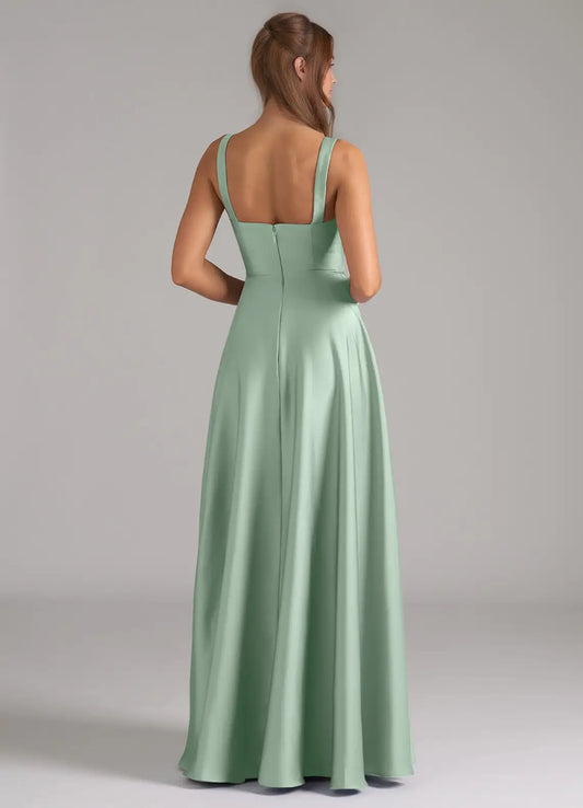 A-Line Spaghetti Strap Satin Floor-Length Wedding Dress - Yihuiw by Yihuiw