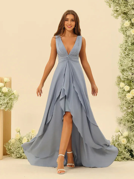 High Neck Satin High Slit Wedding Dress - Yihuiw by Yihuiw