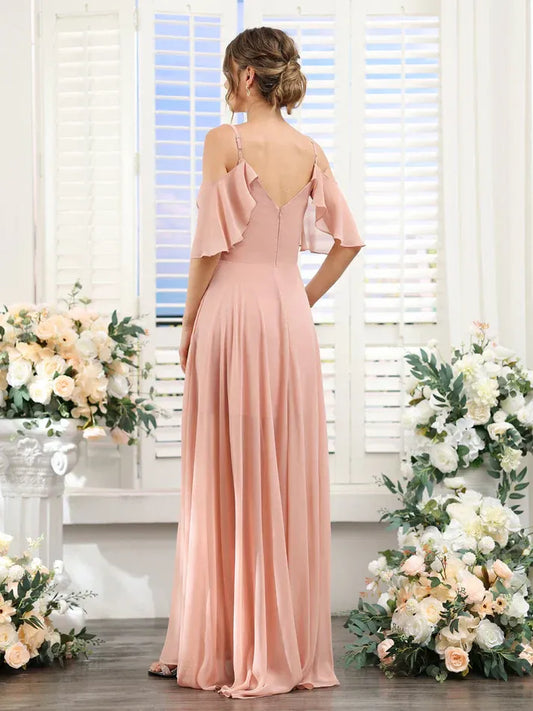 Spaghetti Strap Chiffon High Slit Wedding Dress - Yihuiw by Yihuiw