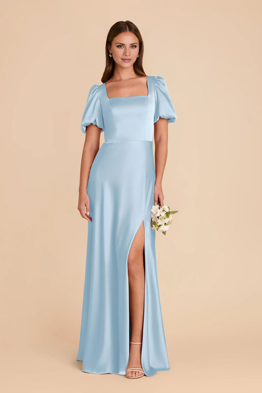 Square Neck Satin High Slit Mini Wedding Dress - Yihuiw by Yihuiw