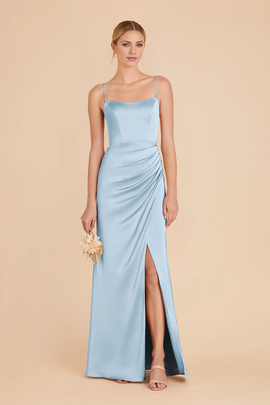 Mermaid Spaghetti Strap Satin High Slit Wedding Dress - Yihuiw by Yihuiw