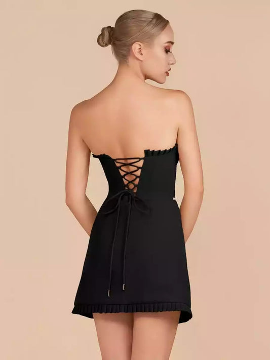 Easy to seduce off shoulder A-line mini smooth satin layered ruffle edge sleeveless lace up back Homecoming Dresses