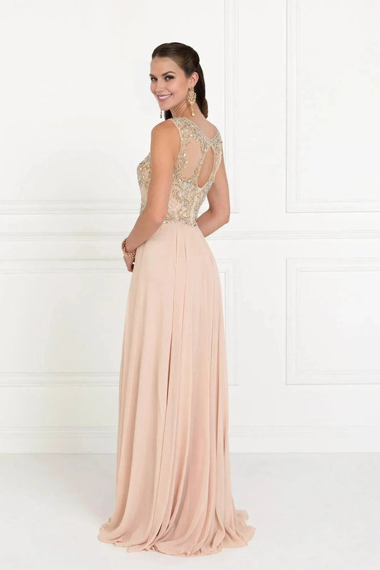 Elegant A-Line Bateau Sleeveless Cutout Back Train Length Prom Dress by YiHuiw