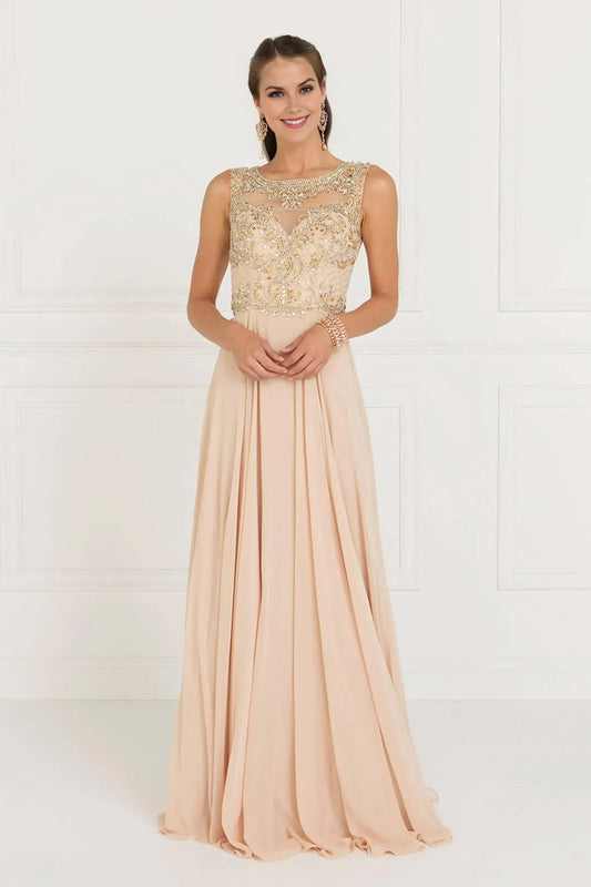 Elegant A-Line Bateau Sleeveless Cutout Back Train Length Prom Dress
