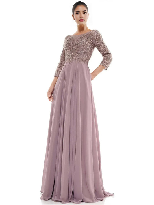 Elegant A-Line Boat Neck Three Quarter Sleeve Embellished Back Floor Length Prom Dress by YiHuiw