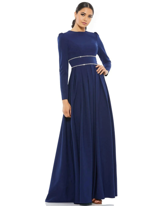 Elegant A-Line Crew Neck Long Sleeve Embellished Back Floor Length Prom Dress by YiHuiw