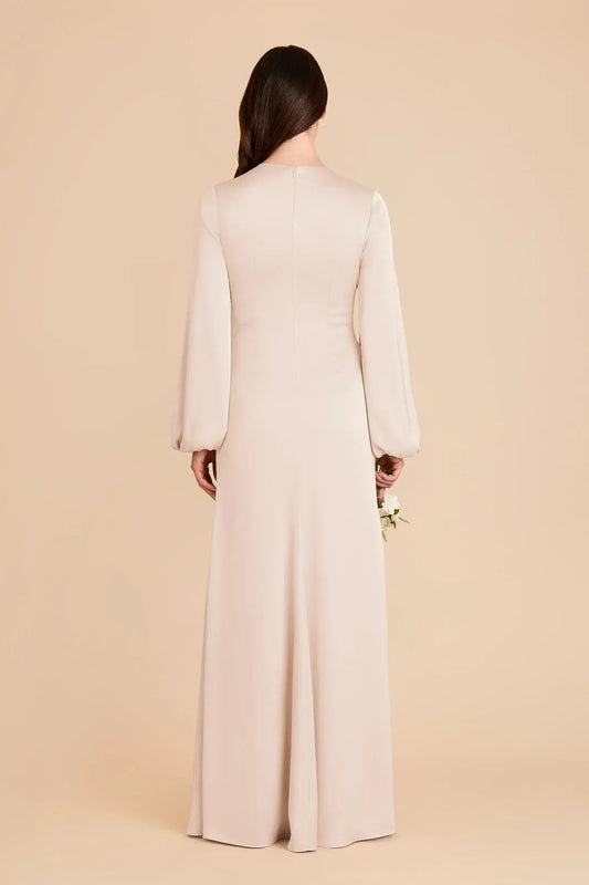 A-Line V-Neck Long Sleeve Floor-Length Wedding Dress - Yihuiw by Yihuiw