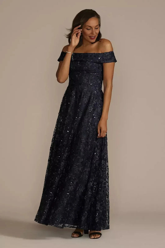 Elegant A Line Off Shoulder Cap Sleeve Lace Back Floor Length Mother of the Bride Dress by YiHuiw