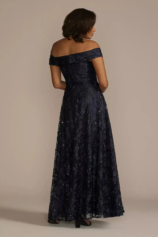 Elegant A Line Off Shoulder Cap Sleeve Lace Back Floor Length Mother of the Bride Dress by YiHuiw