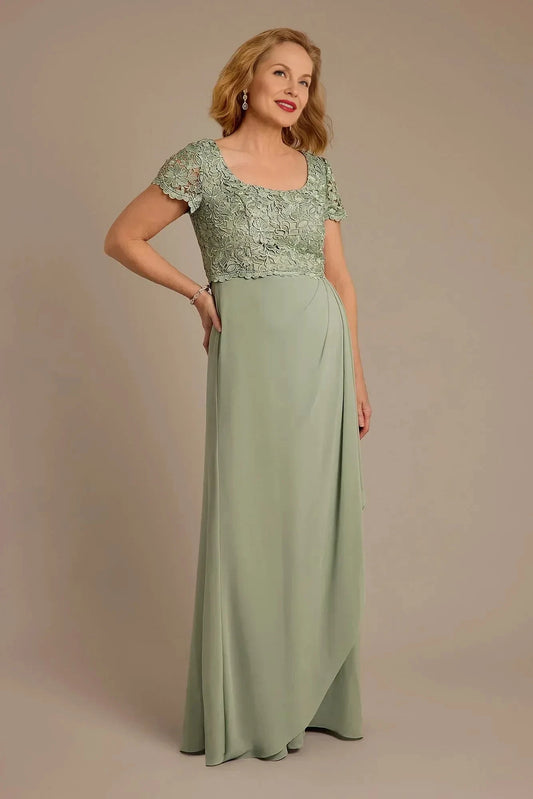 Elegant A Line Square Neck Short Sleeve Lace Back Floor Length Mother of the Bride Dress by YiHuiw