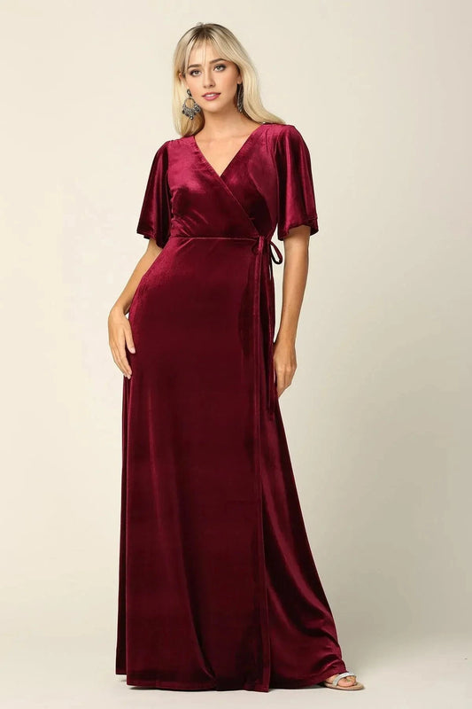 Elegant A-Line V-Neck Flutter Sleeve V-Back Floor Length Prom Dress by YiHuiw