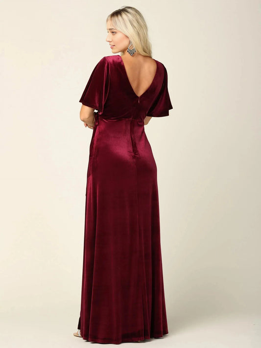 Elegant A-Line V-Neck Flutter Sleeve V-Back Floor Length Prom Dress by YiHuiw