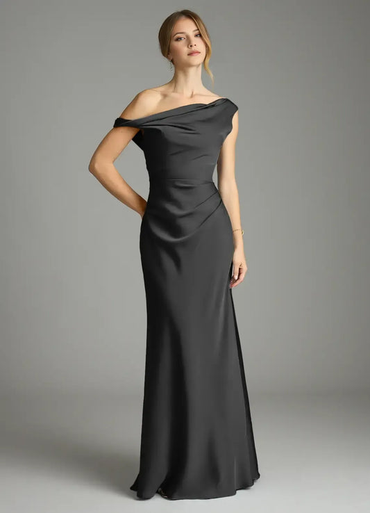 Black Mermaid One-Shoulder Asymmetric Floor-Length Wedding Dress - Yihuiw by Yihuiw