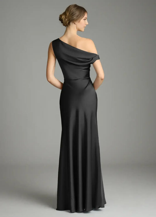 Black Mermaid One-Shoulder Asymmetric Floor-Length Wedding Dress - Yihuiw by Yihuiw