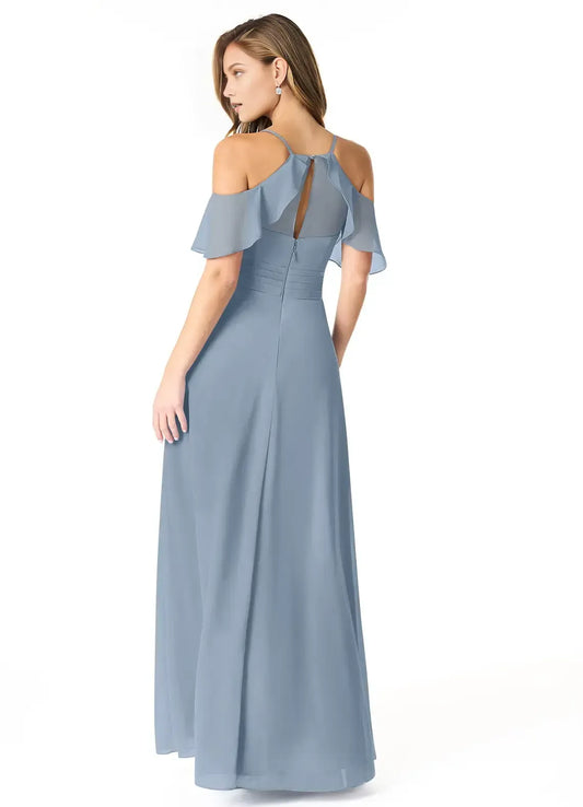 Blue A-Line V-Neck High Slit Floor-Length Wedding Dress - Yihuiw by Yihuiw