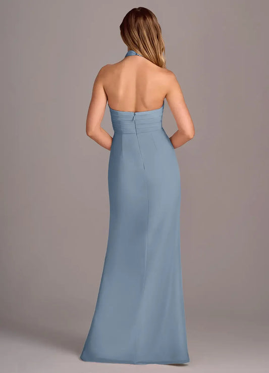 Blue Mermaid Halter High Slit Floor-Length Wedding Dress - Yihuiw by Yihuiw