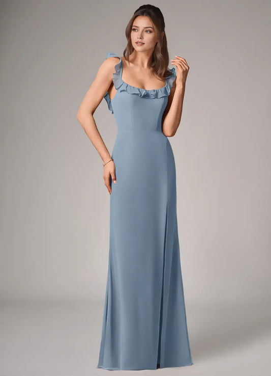 Blue Mermaid Square Neck High Slit Floor-Length Wedding Dress - Yihuiw by Yihuiw