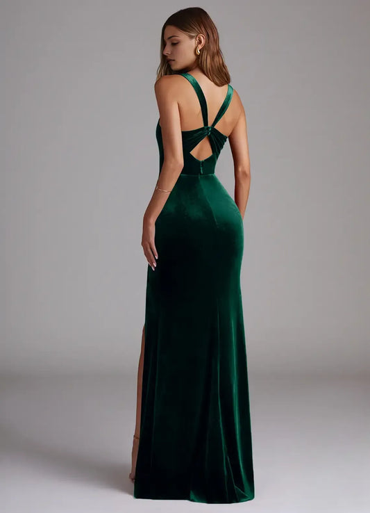 Green Mermaid Square Neck High Slit Floor-Length Wedding Dress - Yihuiw by Yihuiw