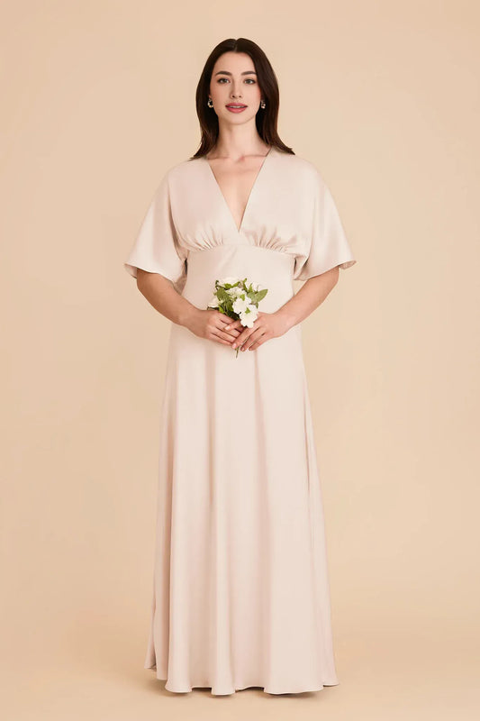 Empire Waist V-Neck Short Sleeve Floor-Length Wedding Dress - Yihuiw by Yihuiw