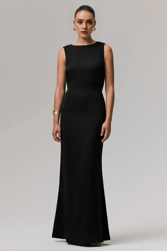 Elegant Mermaid Boat Neck Sleeveless Sheer Lace Back Floor Length Prom Dress by YiHuiw