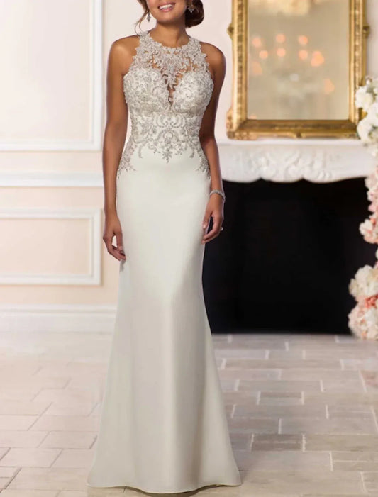 Mermaid Halter Lace Floor-Length Wedding Dress - Yihuiw by Yihuiw