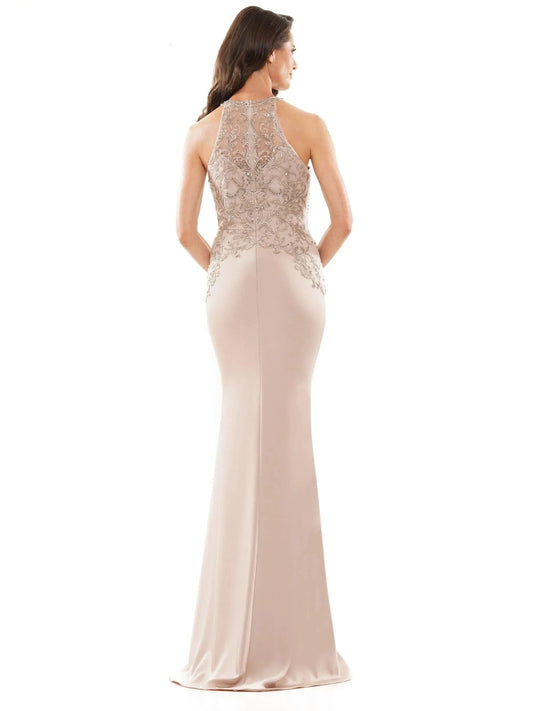 Elegant Mermaid Halter Neck Sleeveless Sheer Back Floor Length Prom Dress by YiHuiw