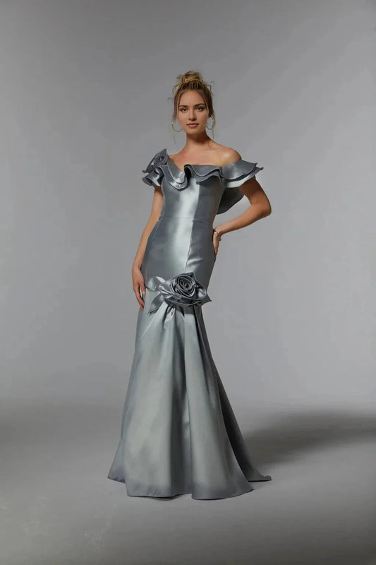 Elegant Mermaid Off-Shoulder Ruffle Sleeve Open Back Floor Length Prom Dress by YiHuiw