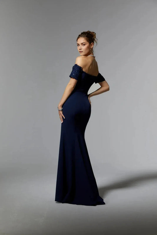Elegant Mermaid Off-Shoulder Short Sleeve Open Back Floor Length Prom Dress by YiHuiw