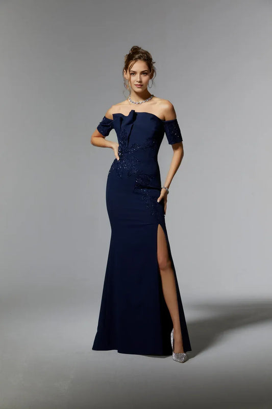 Elegant Mermaid Off-Shoulder Short Sleeve Open Back Floor Length Prom Dress