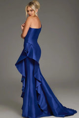 Elegant Mermaid One Shoulder Cap Sleeve Open Back Train Floor Length Prom Dress
