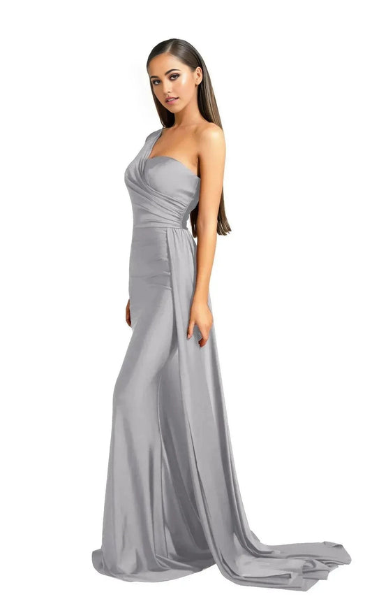 Elegant Mermaid One Shoulder Sleeveless Open Back Floor Length Prom Dress by YiHuiw