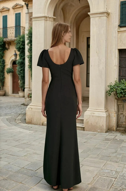 Elegant Mermaid Square Neck Puff Sleeve Open Back Floor Length For Adults Prom Dress by YiHuiw