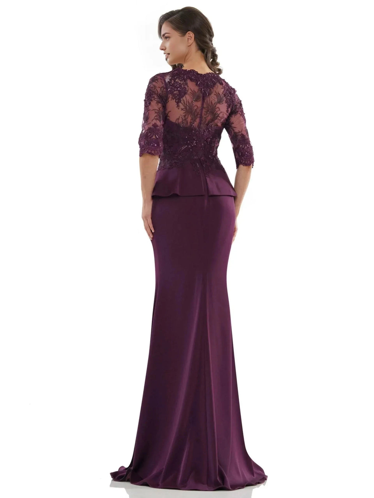Elegant Mermaid V-Neck Three Quarter Sleeve Sheer Back Floor Length Prom Dress by YiHuiw