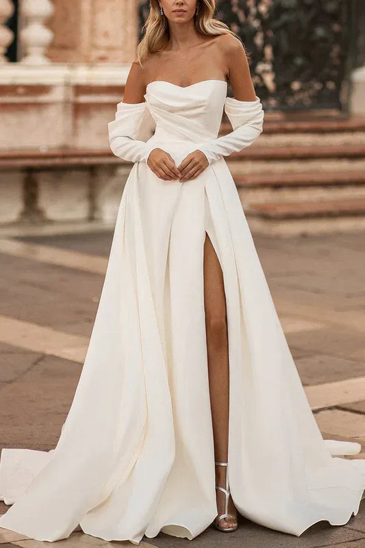 A-Line Strapless Floor-Length Wedding Dress - Yihuiw by Yihuiw