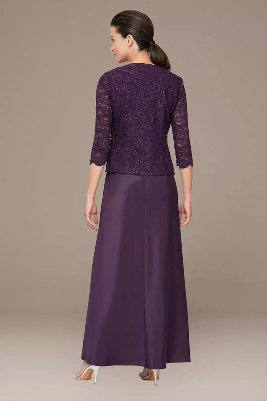 Elegant Three Piece Scoop Neck Three Quarter Sleeve Lace Back Floor Length Mother of the Bride Dress by YiHuiw