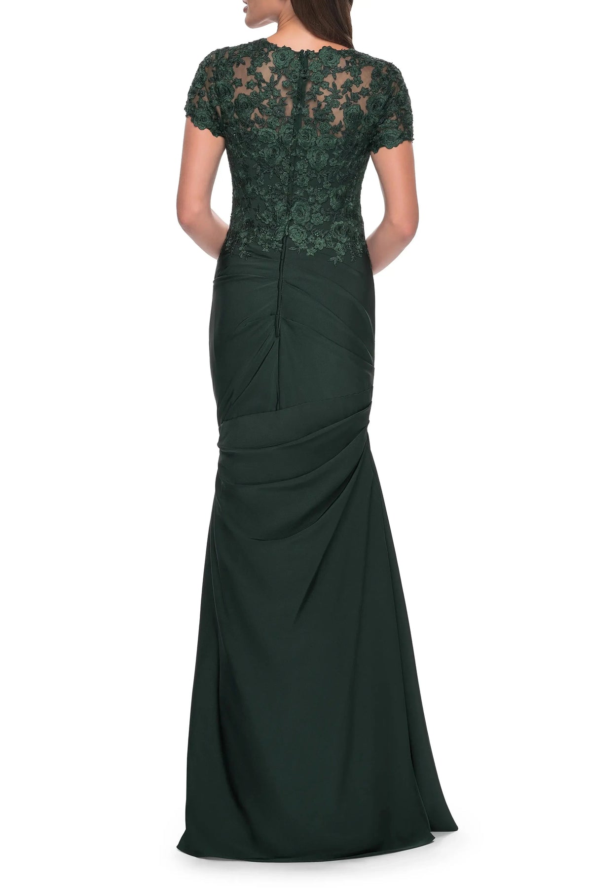 Elegant Trumpet Sweetheart Lace Sleeve Ruched Back Maxi Female Evening Dress by YiHuiw