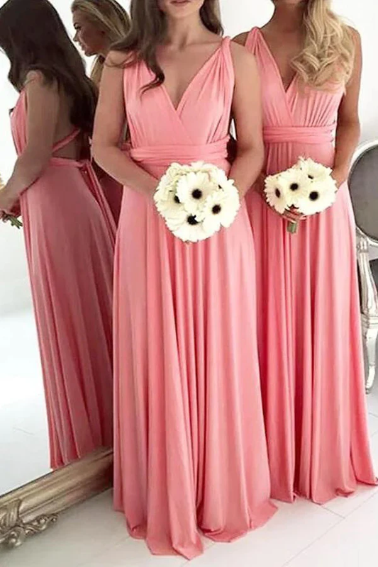 Elegant A-Line V-Neck Crisscross Back Jersey Bridesmaid Dress