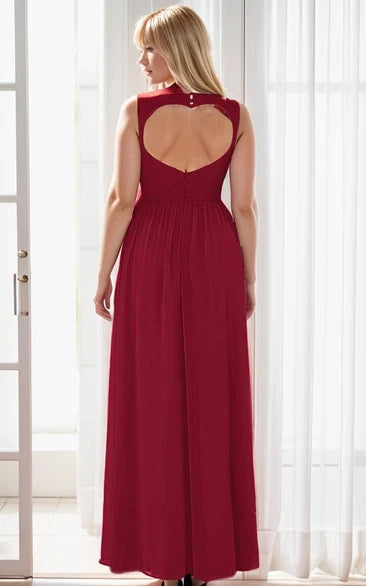 Burgundy A-Line Ruched Floor-Length Wedding Dress - Yihuiw by Yihuiw