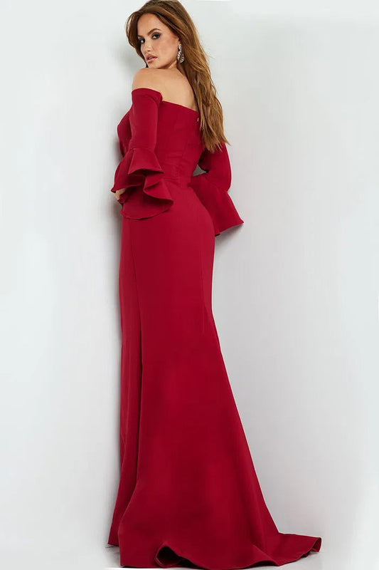 Elegant Mermaid Off-the-Shoulder Flare Sleeve Floor-Length Evening Dress for Formal Events and Special Occasions
