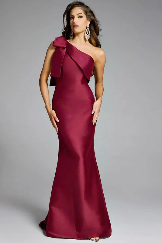 Elegant Mermaid One-Shoulder Bow Detail Sleeveless Floor-Length Evening Dress for Formal Events and Special Occasions
