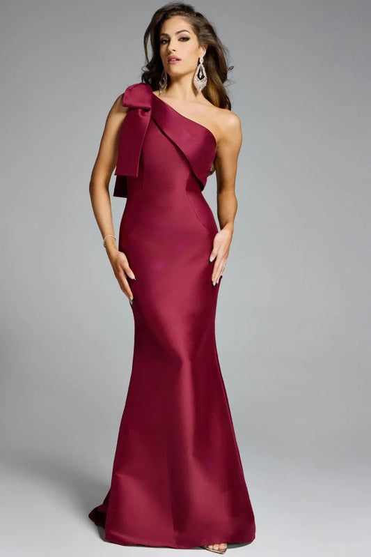 Elegant Mermaid One-Shoulder Bow Detail Sleeveless Floor-Length Evening Dress for Formal Events and Special Occasions