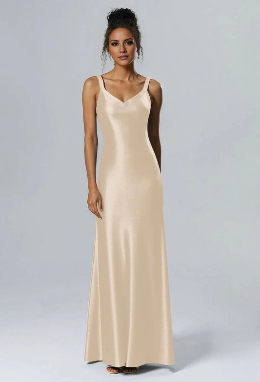 Elegant Mermaid V-Neck Sleeveless Back Zipper Floor Length Bridesmaid Dresses by YiHuiw