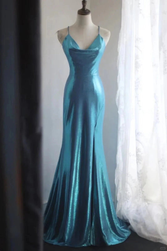 Elegant Satin Long Mermaid Slim Fit Floor Length Ball Gown Evening Gown Prom Dress simple gentle atmospheric and unique desi Bring summer colors to enhance whiteness by YiHuiw