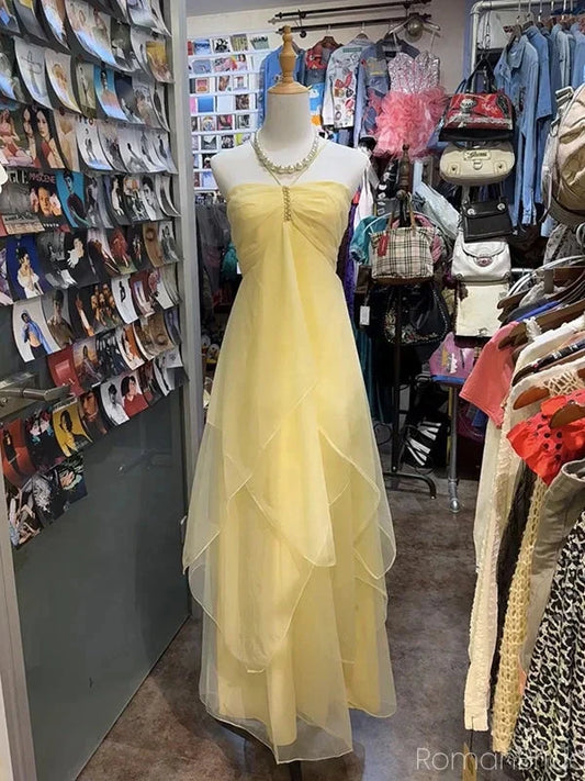 Elegant Sweet Sleeveless A-Line Tulle Long Chiffon Ball Gown Party Dress Bridesmaid Dress simple gentle atmospheric and unique desi Bring summer colors to enhance whiteness by YiHuiw