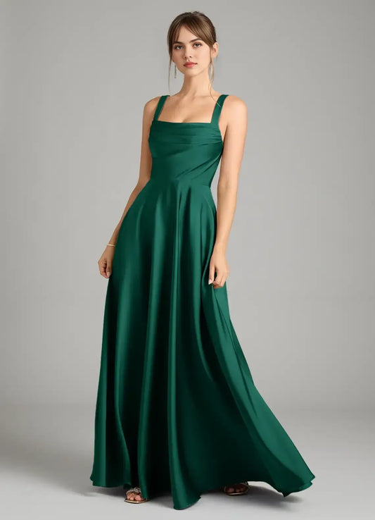 Square Neck Pleated Floor-Length Wedding Dress - Yihuiw by Yihuiw