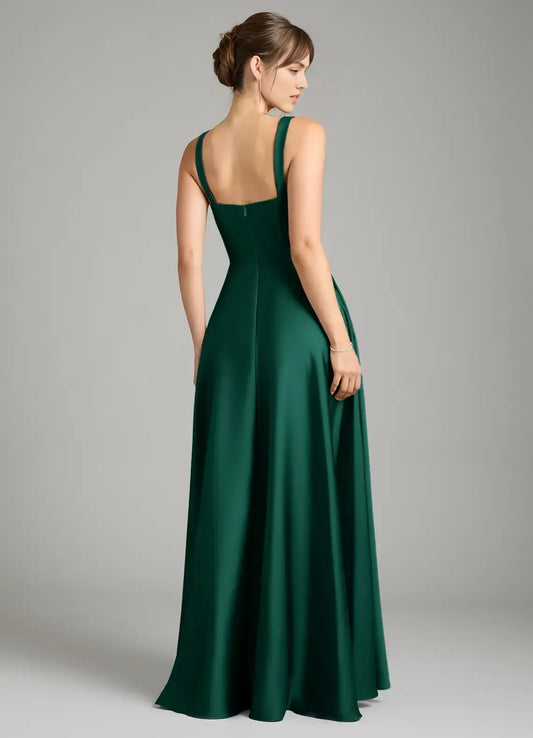 Square Neck Pleated Floor-Length Wedding Dress - Yihuiw by Yihuiw